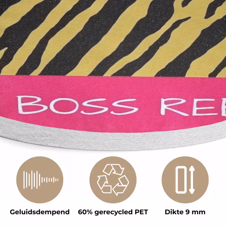 Kat - Baas - Roze - Tijgerprint Akoestische PET Vilt - Rond klein -closeup_NL