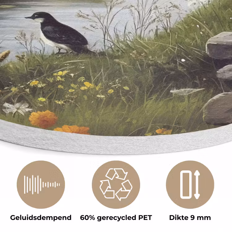 Kat - Beekje - Weide Akoestische PET Vilt - Rond klein -closeup_NL
