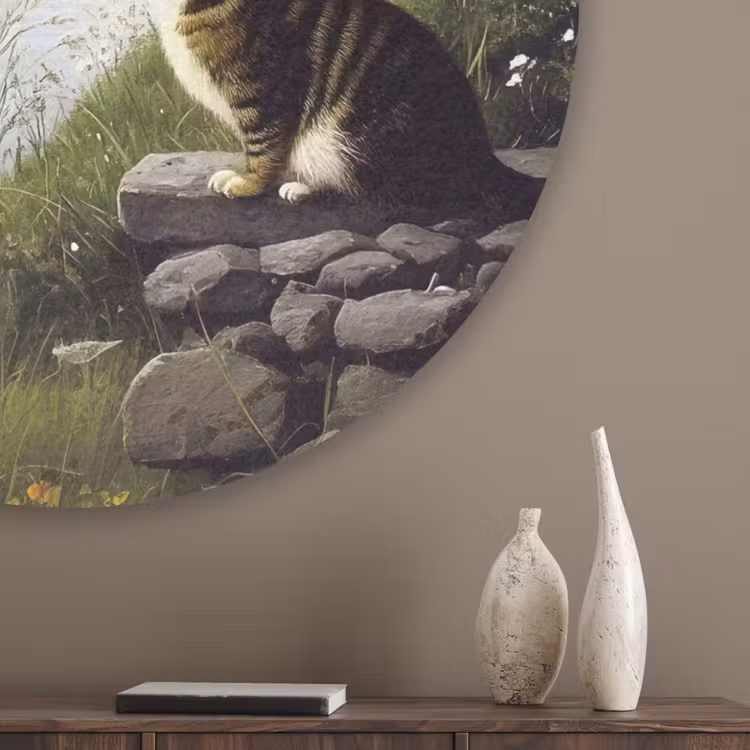 Kat - Beekje - Weide Akoestische PET Vilt - Rond klein -sfeer5_closeup