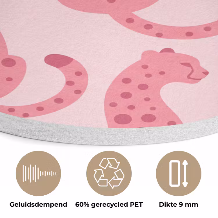 Kat - Gevlekt - Dieren - Patroon - Roze Akoestische PET Vilt - Rond klein -closeup_NL