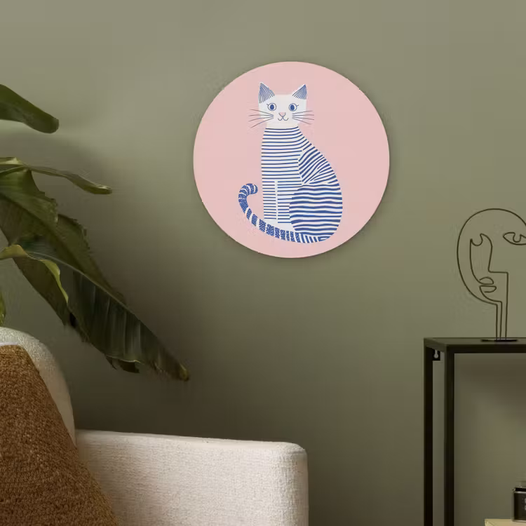 Kat - Illustratie - Minimalistisch - Roze Akoestische PET Vilt - Rond klein -sfeer2