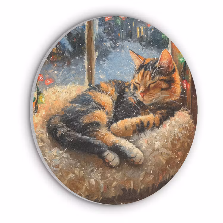 Kat - Kerst - Winter - Dier Akoestische PET Vilt - Rond klein -3d
