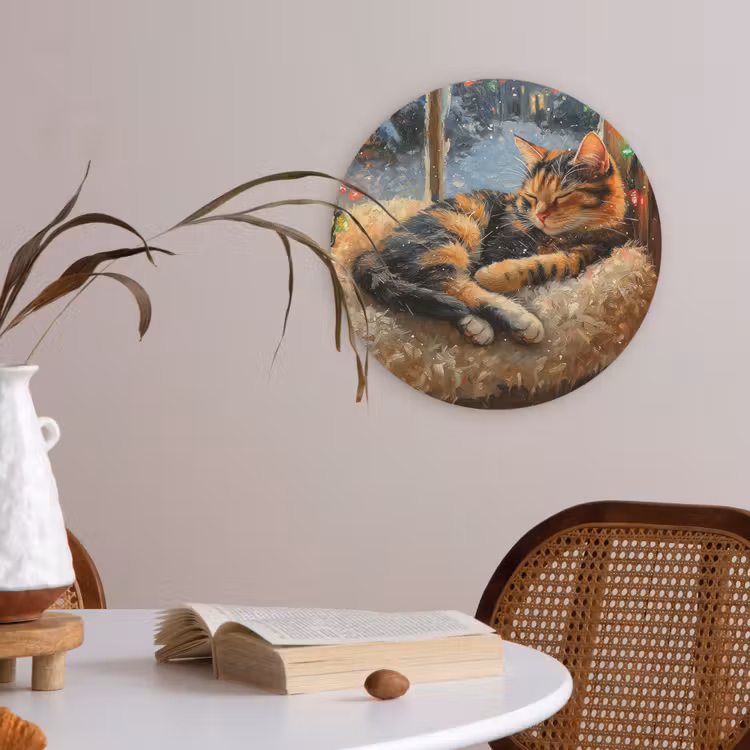 Kat - Kerst - Winter - Dier Akoestische PET Vilt - Rond klein -sfeer3