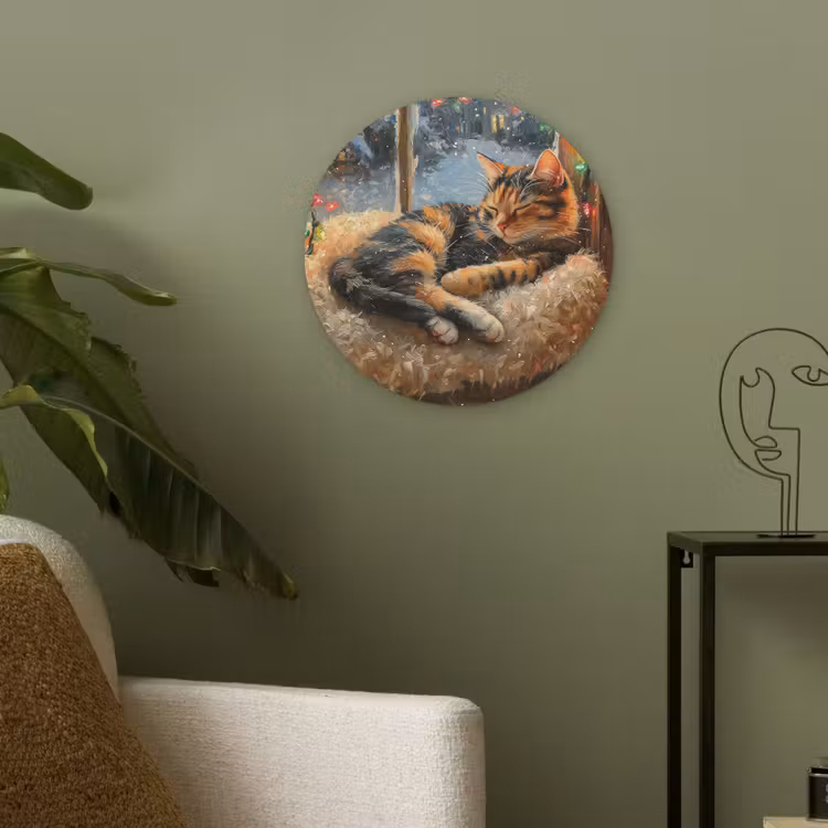 Kat - Kerst - Winter - Dier Akoestische PET Vilt - Rond klein -sfeer2