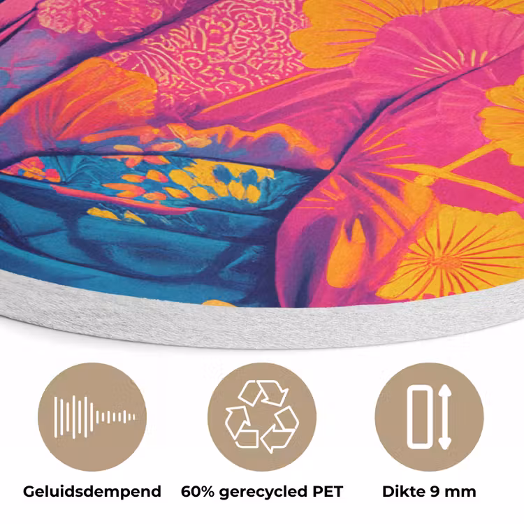 Kat - Kimono - Bloemen - Roze Akoestische PET Vilt - Rond klein -closeup_NL