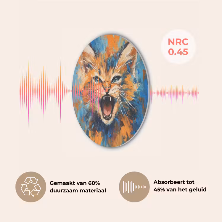 Kat - Kleurrijk - Oranje - Blauw Akoestische PET Vilt - Rond klein -USP_NL