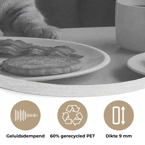 Kat - Koffie - Brood - Zwart Akoestische PET Vilt - Rond klein -closeup_NL