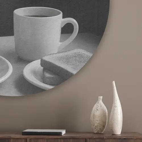 Kat - Koffie - Brood - Zwart Akoestische PET Vilt - Rond klein -sfeer5_closeup