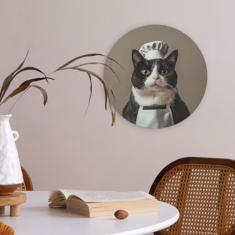 Kat - Kokskleding - Zwart - Wit Akoestische PET Vilt - Rond klein -sfeer3