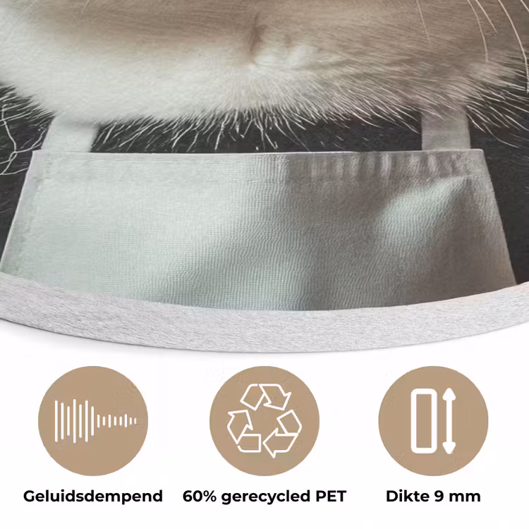 Kat - Kokskleding - Zwart - Wit Akoestische PET Vilt - Rond klein -closeup_NL