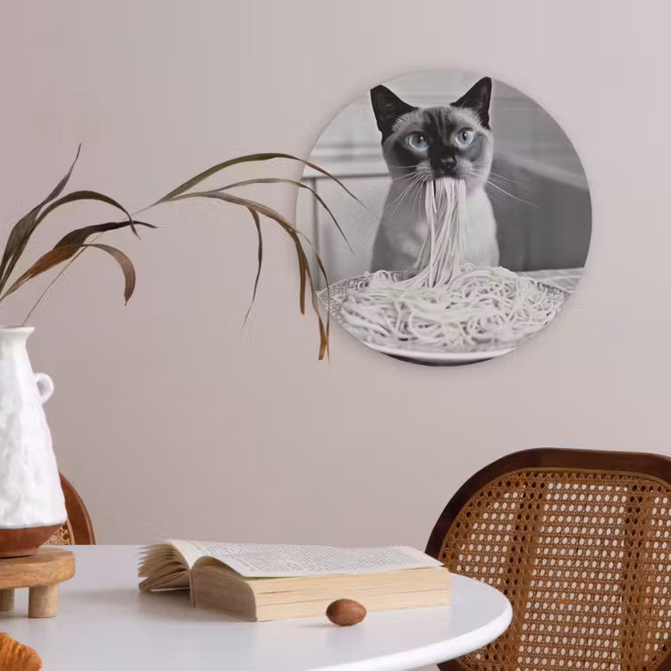 Kat - Siamees - Zwart Wit - Schattig - Dieren Akoestische PET Vilt - Rond klein -sfeer3