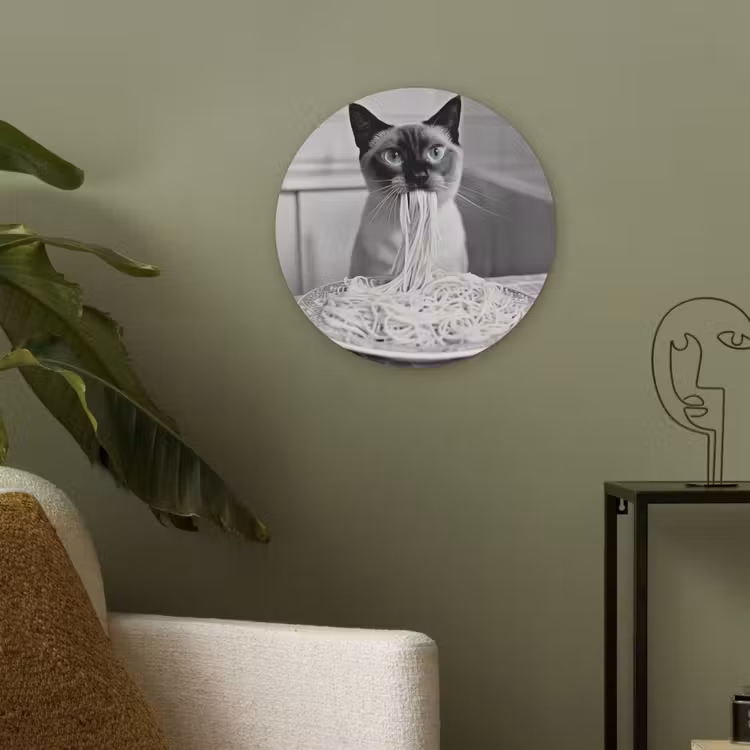 Kat - Siamees - Zwart Wit - Schattig - Dieren Akoestische PET Vilt - Rond klein -sfeer2