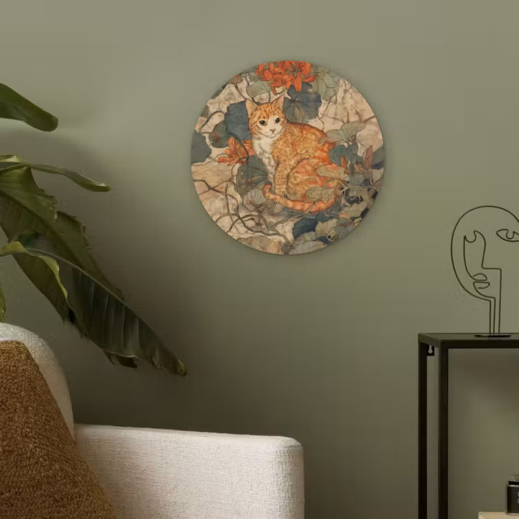 Kat - Sierlijk - Bloemen Akoestische PET Vilt - Rond klein -sfeer2