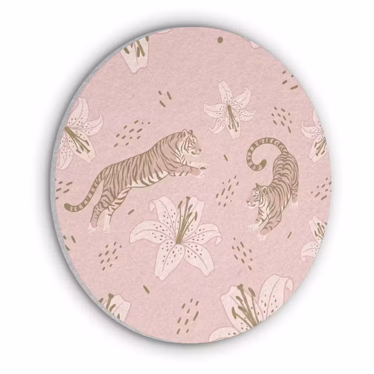 Kat - Springend - Bloemen - Abstract - Roze Akoestische PET Vilt - Rond klein -3d