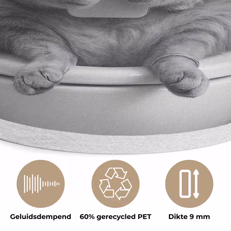 Kat - Telefoon - Toilet - Zwart - Wit Akoestische PET Vilt - Rond klein -closeup_NL