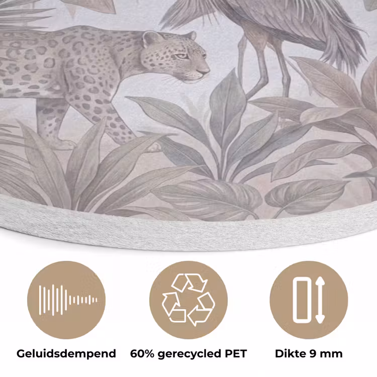 Kat - Vogel - Jungle - Illustratie - Dieren Akoestische PET Vilt - Rond klein -closeup_NL