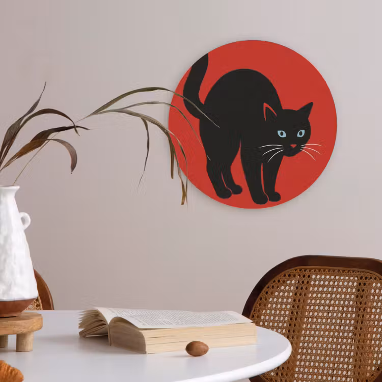 Kat - Zwart - Staart Akoestische PET Vilt - Rond klein -sfeer3