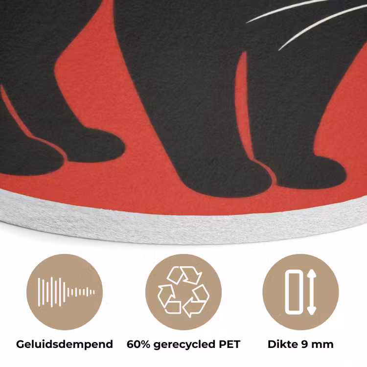 Kat - Zwart - Staart Akoestische PET Vilt - Rond klein -closeup_NL