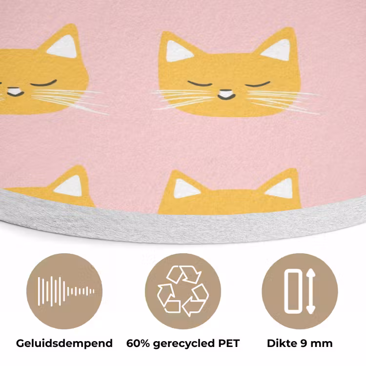 Katten - Patroon - Roze Akoestische PET Vilt - Rond klein 838 -closeup_NL