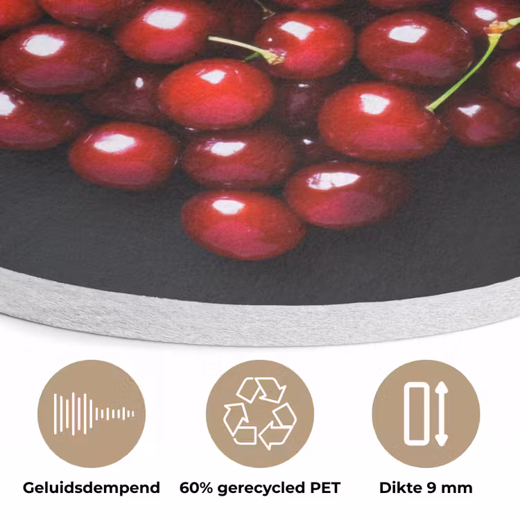Kersen - Hart - Rood - Zwart Akoestische PET Vilt - Rond klein -closeup_NL