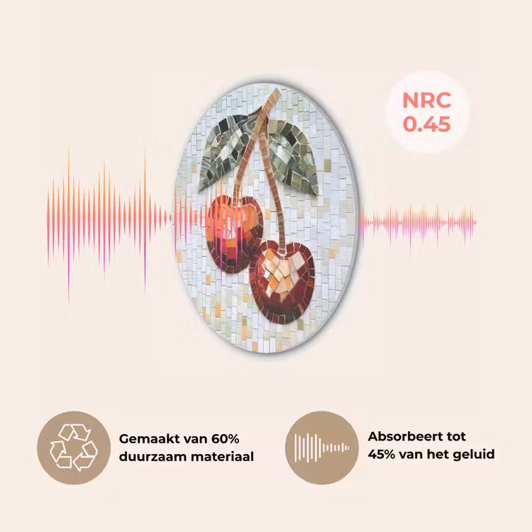 Kersen - Rood - Mozaïek - Blaadjes Akoestische PET Vilt - Rond klein -USP_NL
