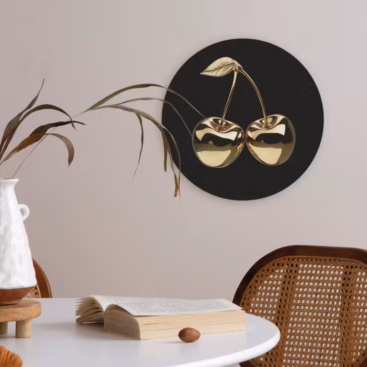Kersen - Zwart - Goud - Chrome Akoestische PET Vilt - Rond klein -sfeer3