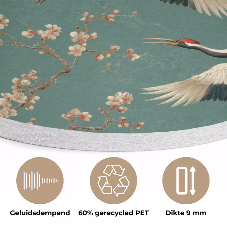 Kersenbloesem - Kraamvogels - Groen Akoestische PET Vilt - Rond klein 838 -closeup_NL