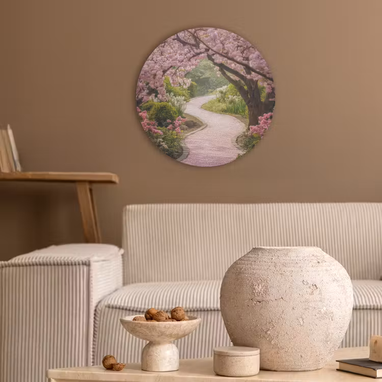 Kersenbloesem - Natuur - Sakura - Pad - Japanse tuin Akoestische PET Vilt - Rond klein -sfeer1