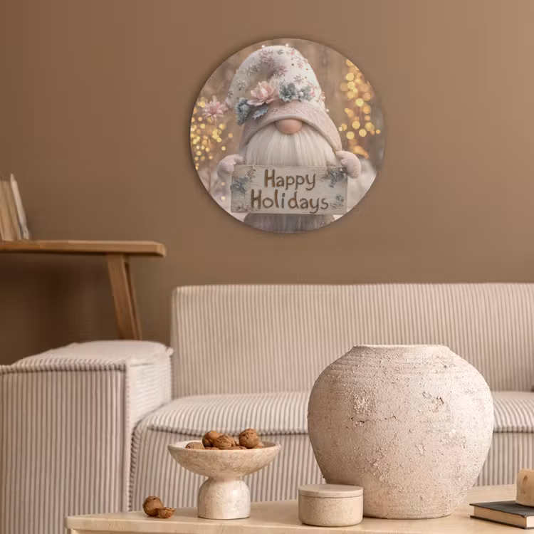 Kerst - Gnome - Bord - Kleurrijk Akoestische PET Vilt - Rond klein -sfeer1