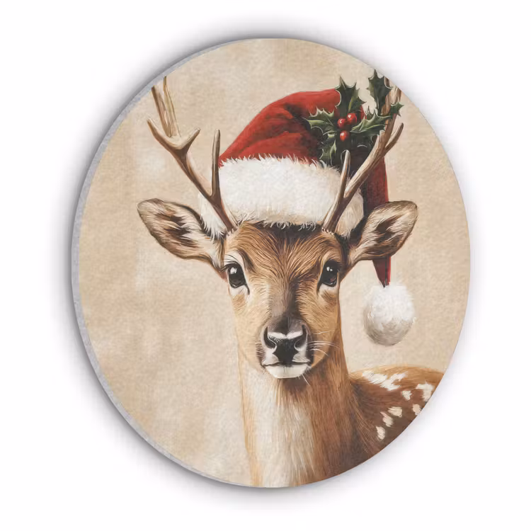 Kerst - Hert - Gewei - Rood Akoestische PET Vilt - Rond klein -3d