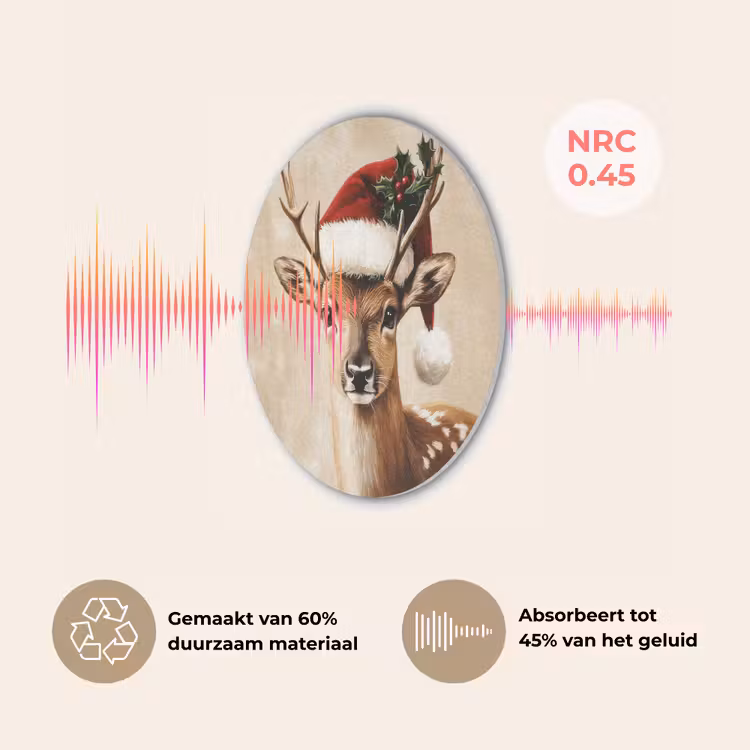 Kerst - Hert - Gewei - Rood Akoestische PET Vilt - Rond klein -USP_NL