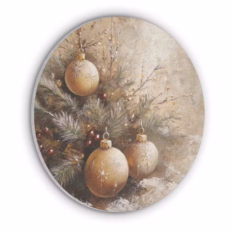 Kerst - Kerstballen - Beige - Goud Akoestische PET Vilt - Rond klein -3d