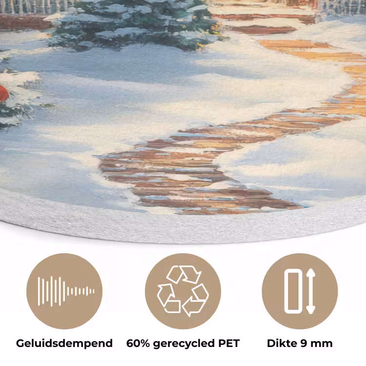 Kerst - Kerstboom - Winter - Huis - Sneeuw Akoestische PET Vilt - Rond klein -closeup_NL