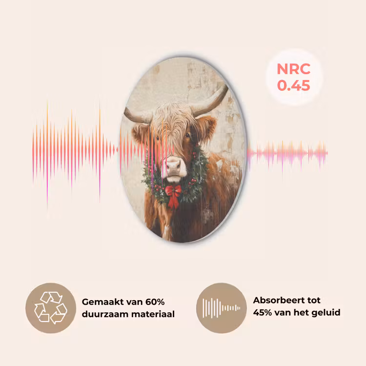Kerst - Schotse Hooglander - Bruin - Krans Akoestische PET Vilt - Rond klein -USP_NL