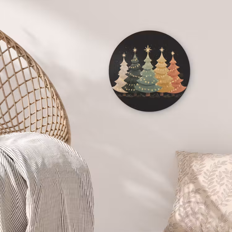 Kerstbomen - Kleurrijk - Lichtjes - Ster Akoestische PET Vilt - Rond klein -sfeer4
