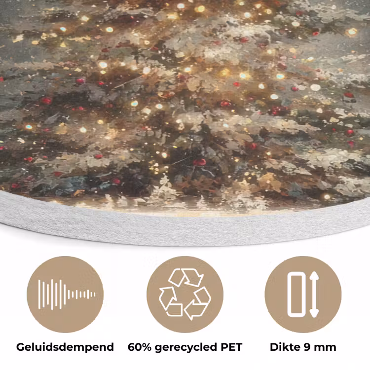 Kerstboom - Bos - Sneeuw - meerkleurig Akoestische PET Vilt - Rond klein -closeup_NL