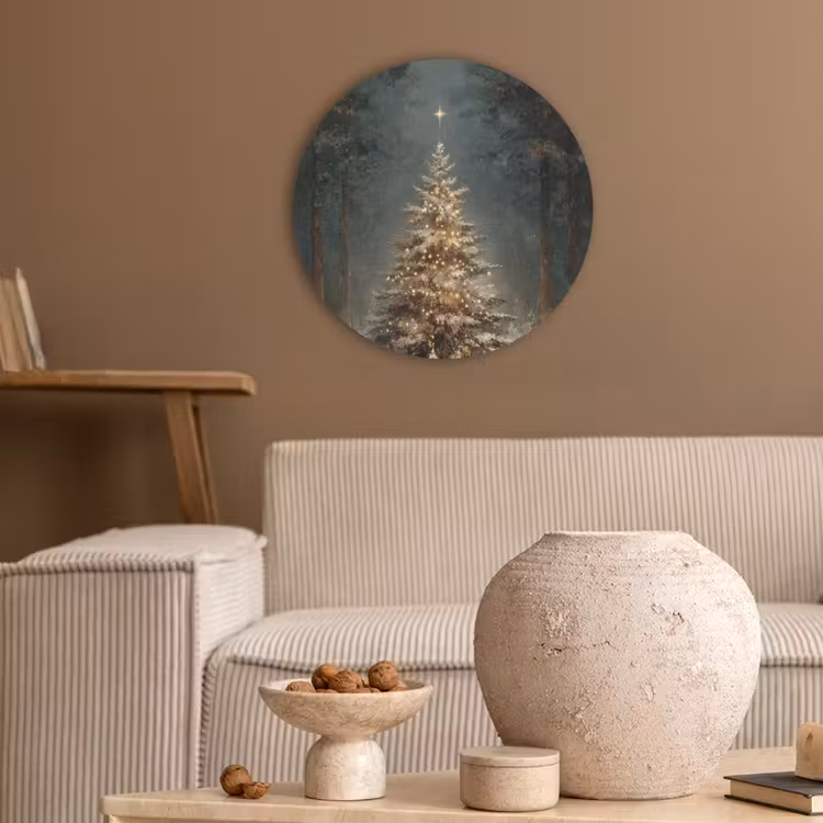 Kerstboom - Bos - Sneeuw - meerkleurig Akoestische PET Vilt - Rond klein -sfeer1