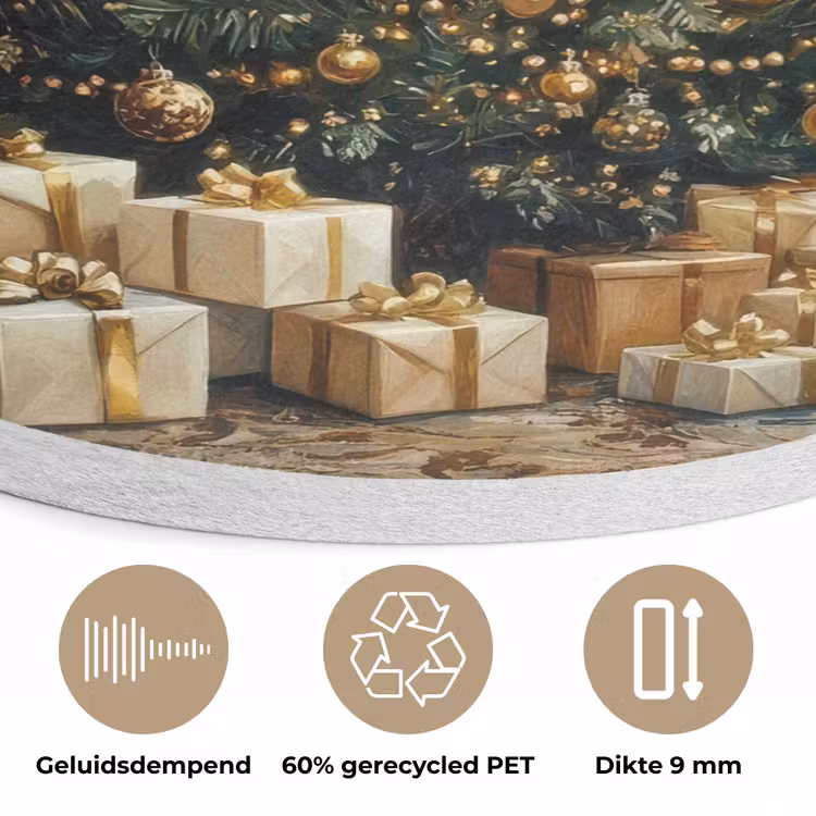 Kerstboom - Cadeaus - Goud Akoestische PET Vilt - Rond klein -closeup_NL