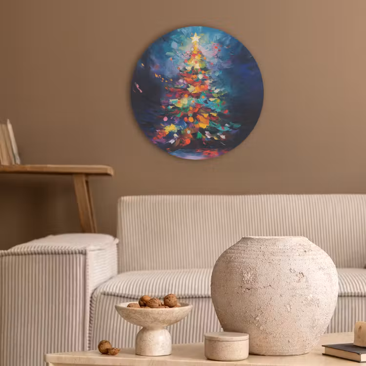 Kerstboom - Kerst - Abstract - Kleurrijk Akoestische PET Vilt - Rond klein -sfeer1