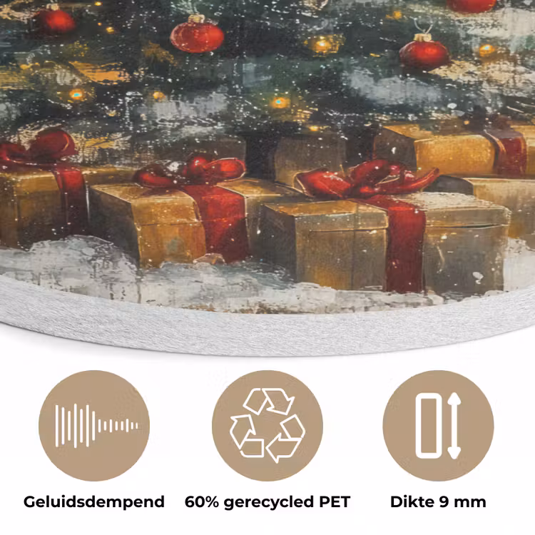 Kerstboom - Vintage - Kerst - Cadeau Akoestische PET Vilt - Rond klein -closeup_NL