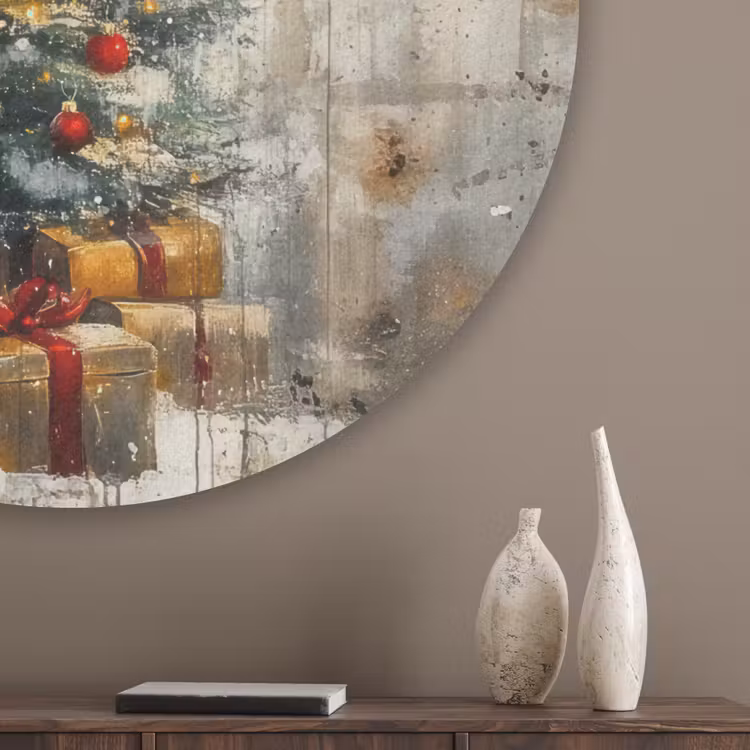 Kerstboom - Vintage - Kerst - Cadeau Akoestische PET Vilt - Rond klein -sfeer5_closeup