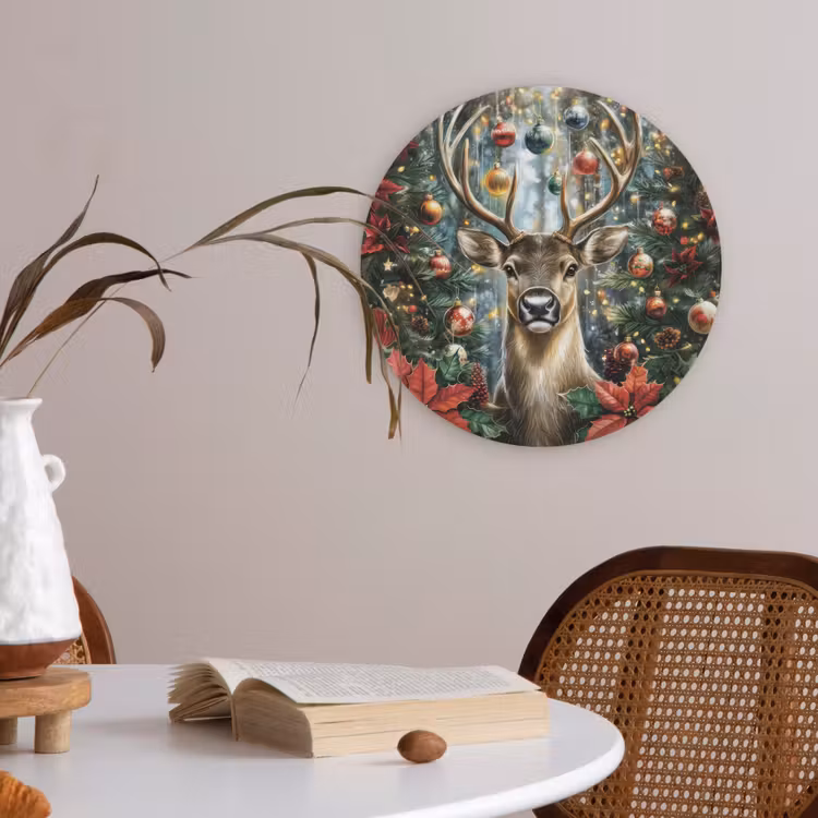 Kerstfeest - Dennenbos - Rood Akoestische PET Vilt - Rond klein -sfeer3