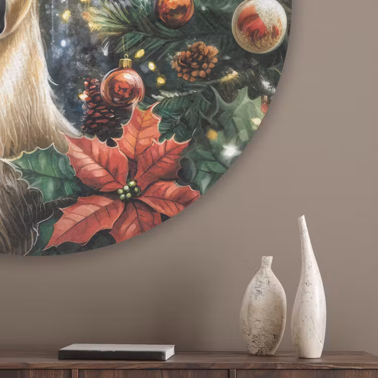 Kerstfeest - Dennenbos - Rood Akoestische PET Vilt - Rond klein -sfeer5_closeup