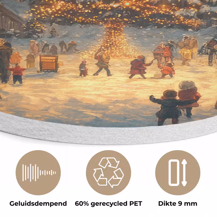 Kerstfeest - Dorp - Donker Akoestische PET Vilt - Rond klein -closeup_NL