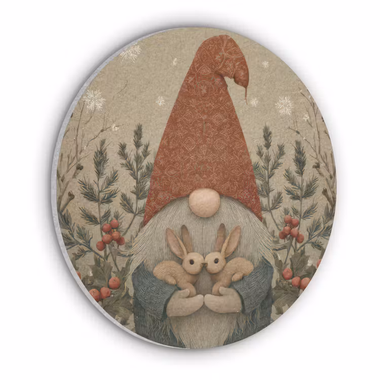 Kerstgnome - Konijntjes - Kleurrijk Akoestische PET Vilt - Rond klein -3d