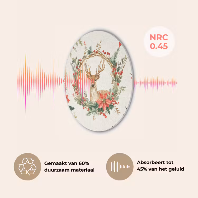 Kerstkrans - Hert - Hulst - Rood Akoestische PET Vilt - Rond klein -USP_NL