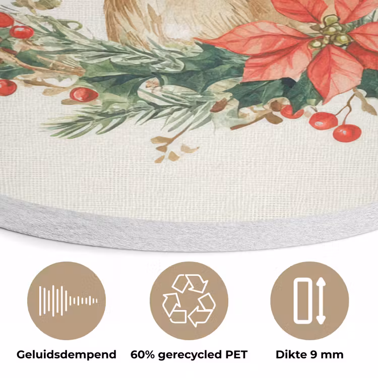 Kerstkrans - Hert - Hulst - Rood Akoestische PET Vilt - Rond klein -closeup_NL