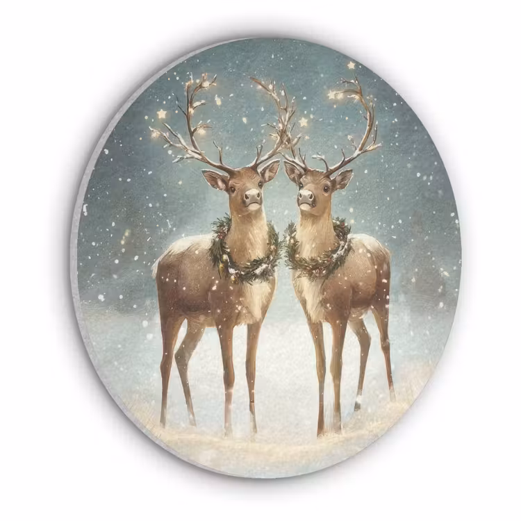 Kerstmagie - Winterwoud - Rendier Akoestische PET Vilt - Rond klein -3d