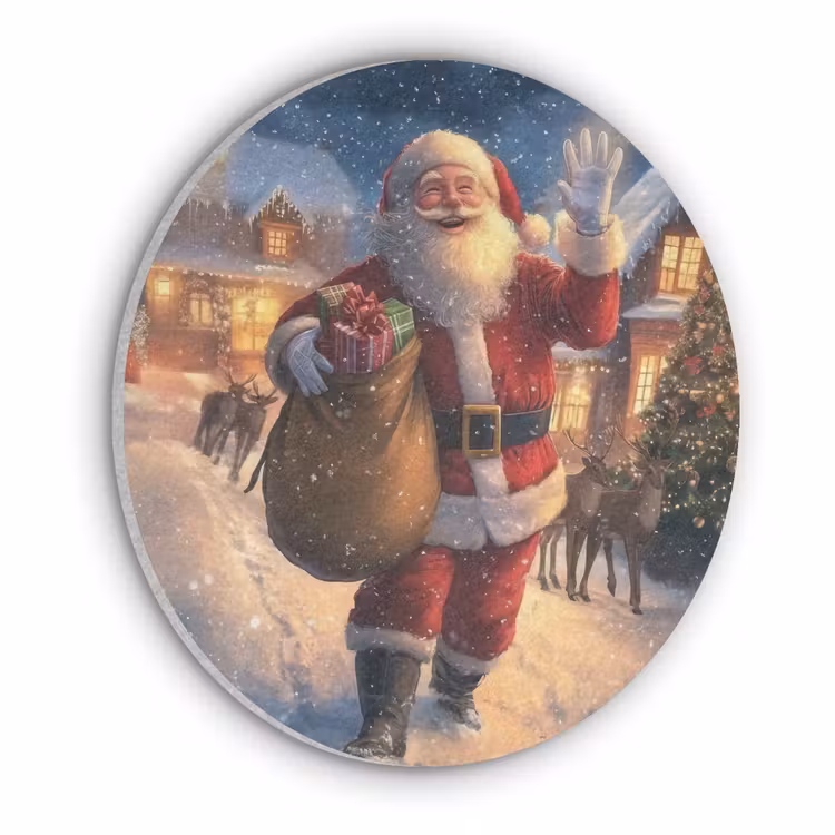 Kerstman - Dorp - Hert - Donker Akoestische PET Vilt - Rond klein -3d