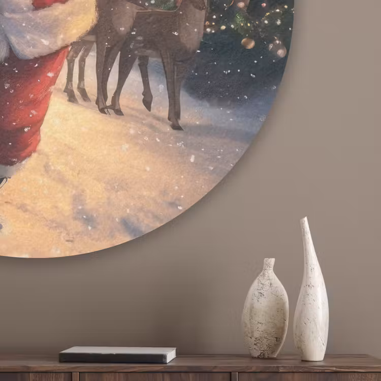 Kerstman - Dorp - Hert - Donker Akoestische PET Vilt - Rond klein -sfeer5_closeup
